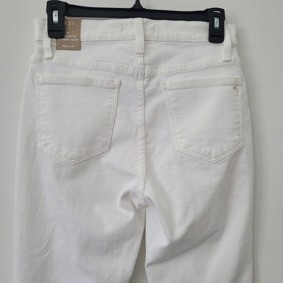 Madewell 9" High-Rise Skinny Crop Jeans in Pure White  Knee-Rip Edition Size 27 - Picture 11 of 16